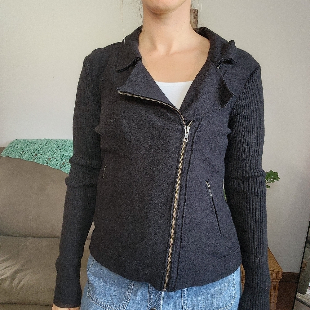 The Saville Row Co. Wool Knit Sleeve Moto Jacket Size Medium